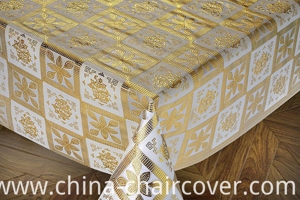 Lace PVC Golden Tablecloth Overlay for Wedding Table on Roll Hot Sale